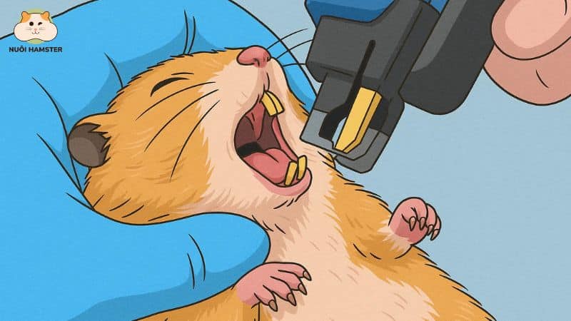 Bác sĩ bấm răng cho chuột hamster