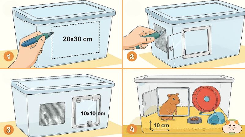 Làm chuồng nuôi hamster bằng hộp nhựa