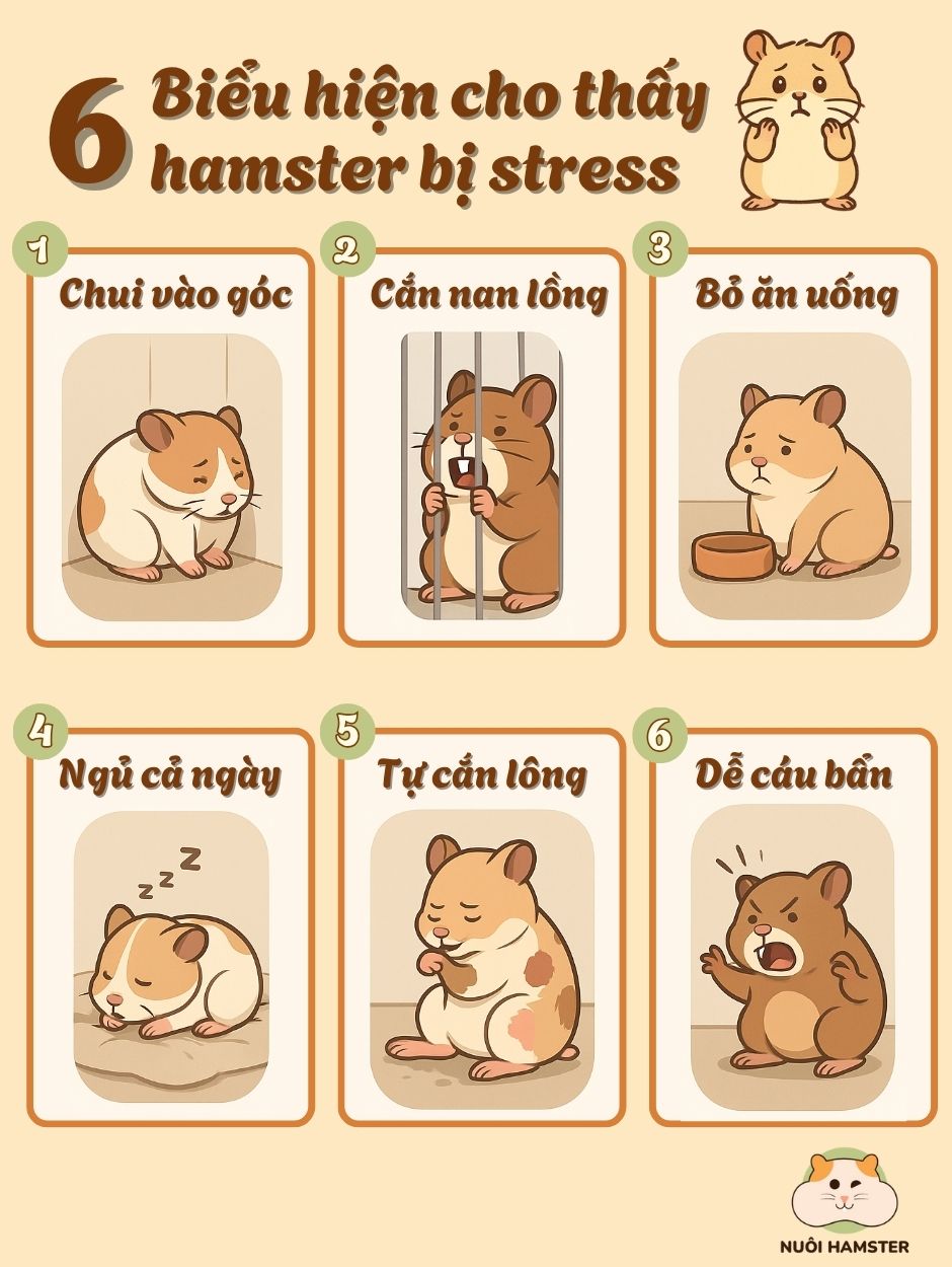 infographic biểu hiện hamster bị căng thẳng